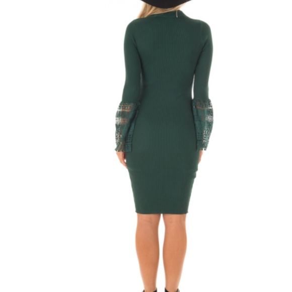 LILLY Green Lace Sleeve Bodycon Dress - Picture 2 of 4